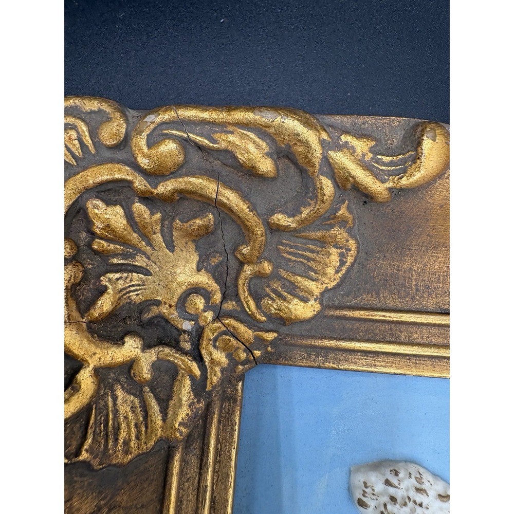 Vintage 1960 Bisque Porcelain 3D Wall Plates -Courting Couple-Ornate Gold Frames - Picture 12 of 16
